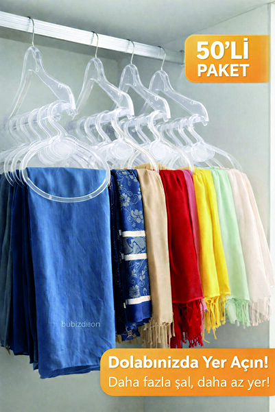 Modern Raf 50’li Dar Şeffaf Eşarp Askısı – Dolap İçi Şal Düzenleyici Askı