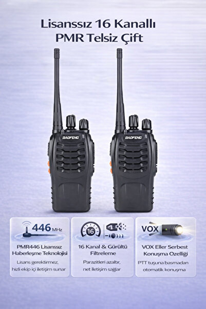 Coverzone BF-888S PMR446 El Telsizi 16 Kanal 0.5W VOX CTCSS DCS Uzun Menzil Ş...