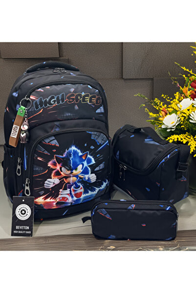 Bevitton Erkek Çocuk İlk Okul Çantası 3'lü Takım ilkokul Çantası Siyah Karakt...