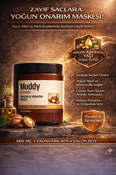 Muddy Cabin Argan Ve Keratin Maskesi 500 ml Yıpranmış Ve Kırılan Saçlar Için ...