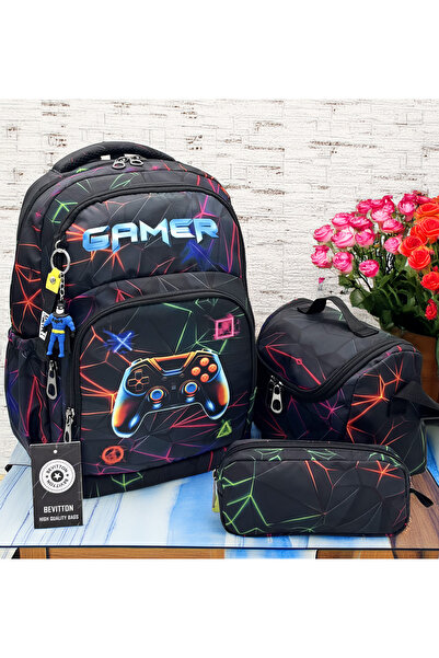 Bevitton Çocuk İlk Okul Çantası Siyahy 3'lü Takım ilkokul Çantası Karakter De...