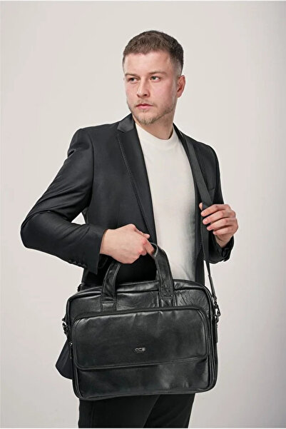 ÇÇS Black Genuine Leather Crossbody Laptop & Briefcase Bag 71471