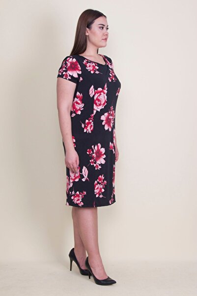 Şans فستان أسود مُزين بنقشة الزهور مقاس كبير للسيدات 65n22415