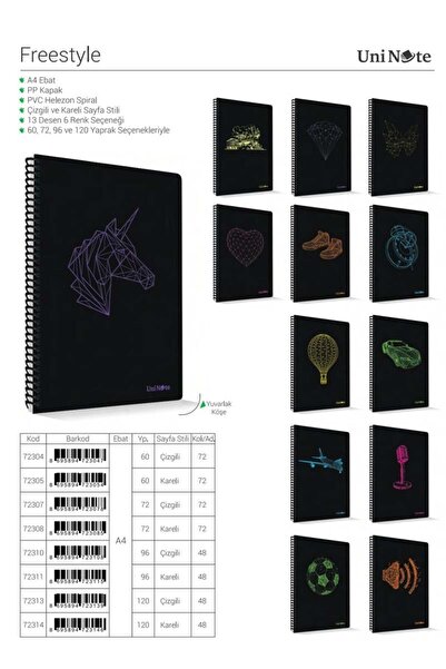 ÇINAR DEFTER دفتر ملاحظات فريستايل بغلاف بلاستيكي مقاس A4 بحلقات حلزونية، 60 ...