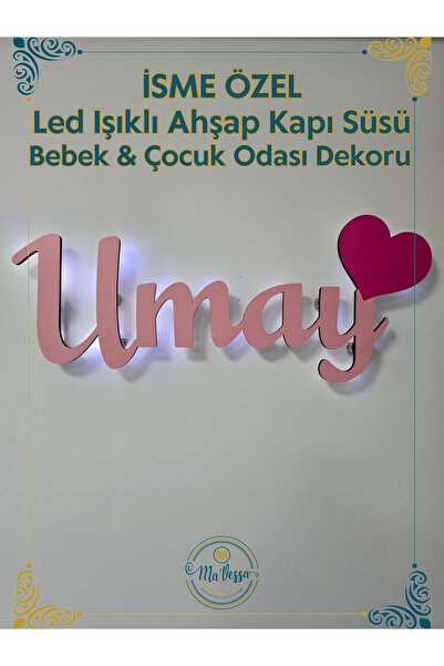 Ma'Vessa İsme Özel Led Işıklı Ahşap Kapı Süsü - Bebek & Çocuk Odası Dekoru - ...