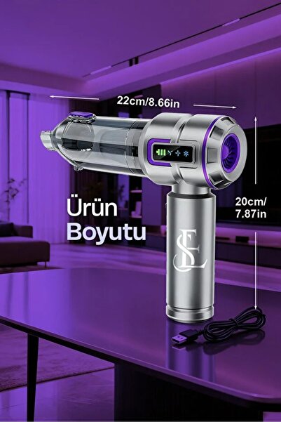 EN SİGA LCD Ekranlı 20.000 Pa Şarjlı Kablosuz Araç İçi Süpürge Güçlü Vakum Fırçasız Motor Üfleme & Vakum