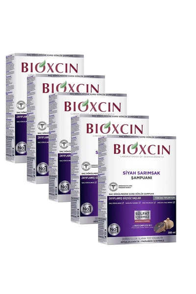 Bioxcin Black Garlic Shampoo Against Hair Loss and Thinning 5x300 ML, for Wea...
