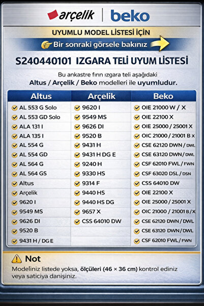 Beko Ankastre Fırın Izgara Teli Grill Wire 46x36cm S240440101