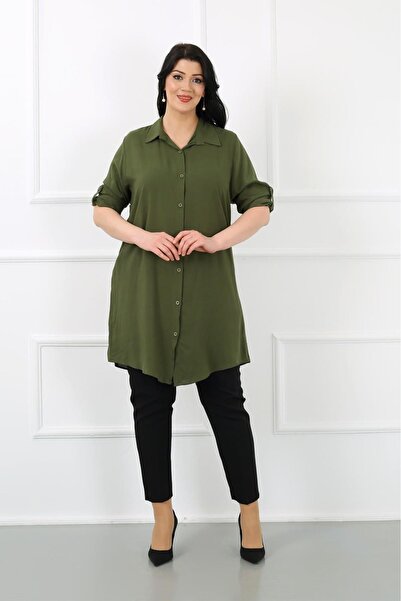 By Alba Collection Tunică de damă bumbac viscoză uni marime mare kaki