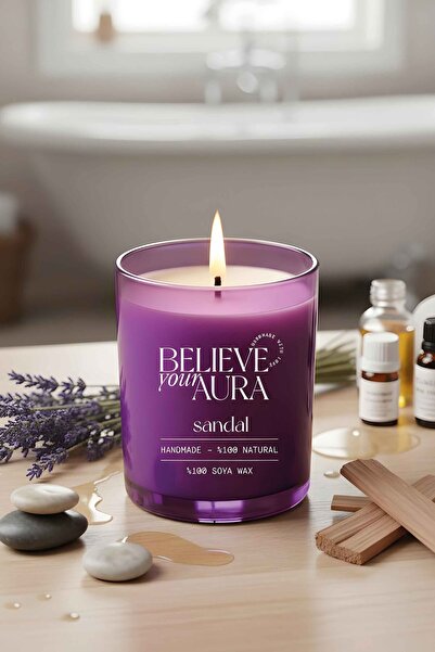 Believe Your Aura Bitkisel Sandal Ağacı Kokulu Aromaterapi Mum - %100 Doğal S...