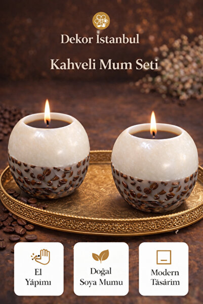 Dekor İstanbul 2’li Kahveli Mum Seti – El Yapımı Doğal Soya Mum, Dekoratif Yu...
