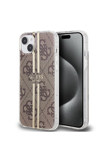 Guess Carcasă pentru iPhone 15 Plus, Hardcase IML 4G cu dungi aurii, protecți...