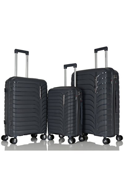 Assoda Black Luxury Hard 3-Piece Luggage Set, Lightweight Polypropylene Mater...