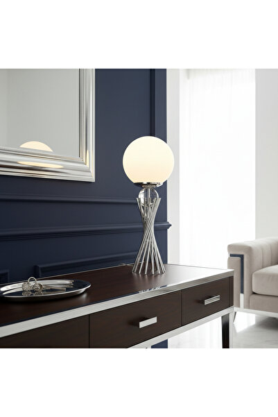 365GUNSERİSONU Silver Plated Twist Metal Leg Crystal Glass Bulk White Globe G...