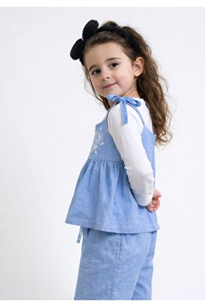 Tifina Kids طقم بناتي من 3 قطع بتصميم الدنيم مع بلوزة مطرزة وسروال