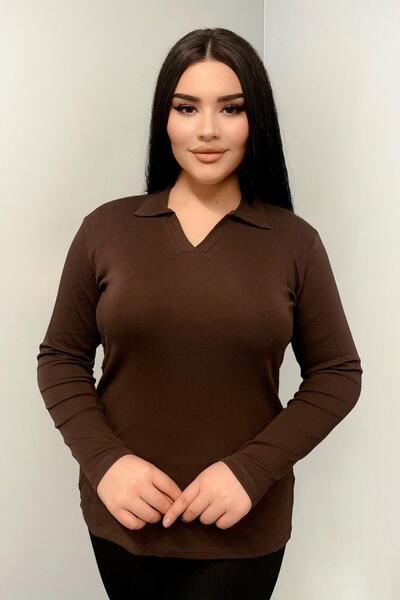 Siyezen Блузка з великим розміром, з коміром-поло, з бавовняної тканини з ела...