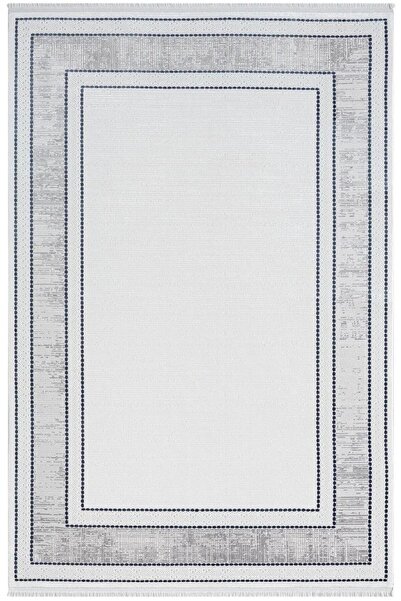 Karmen Halı Elegance Eg007a Gri Halı Lacivert Detaylı Modern Viskon Doğal Ipl...