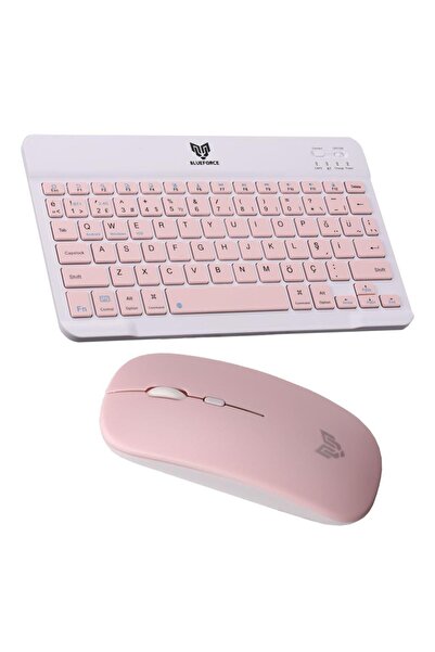 Blueforce KM-33 Wireless Bluetooth Kablosuz Klavye Mouse Set Pembe