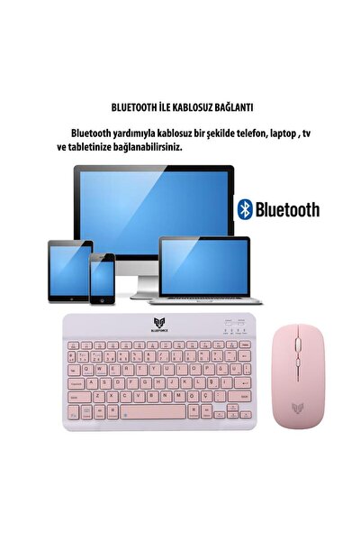 Blueforce KM-33 Wireless Bluetooth Kablosuz Klavye Mouse Set Pembe