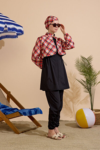 GAVLİA Women's Hijab Swimsuit Set of 4 with Half-Cover Zipper.