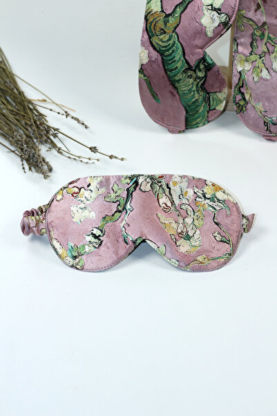 Nomads Felt Saf Ipek Uyku Maskesi Göz Bandı | Van Gogh Badem Ağacı | Gül Kurusu