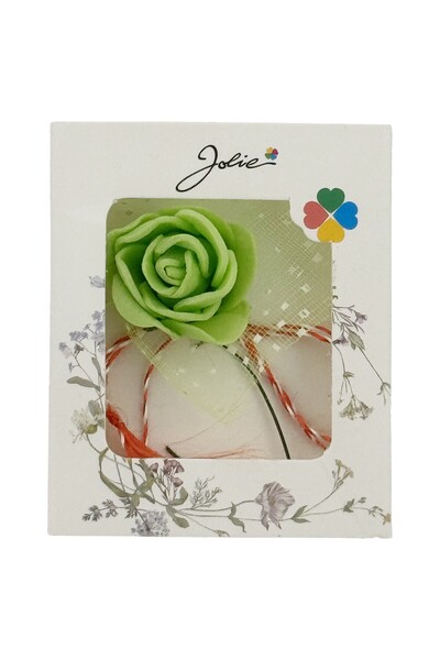 JOLIE Set of 10 Floral Motif Martisor, Jolie, Rose Model, with White/Red Ribb...