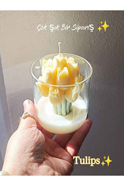 özkösekids Cam fanus içinde lale mum yasmin kokulu %100 soya wax mum