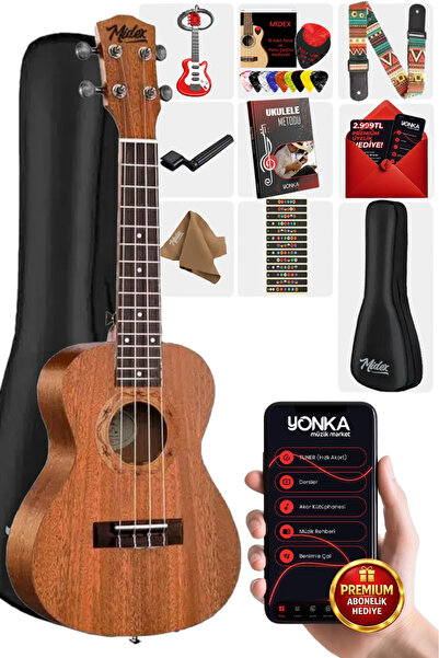 Midex Set Ukulele Soprano din Mahon Sp-21m (METOD NOTA STİCKER ASKI PENA)