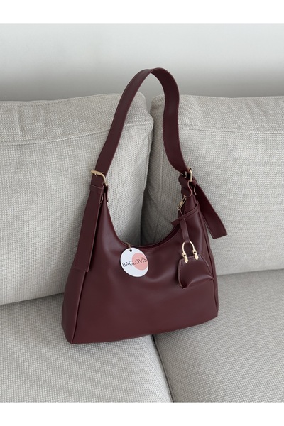 BAGLOVİS ASKISI TOKA DETAYLI MİNİK CÜZDANLI BORDO KADIN OMUZ ÇANTASI EN34 BOY22
