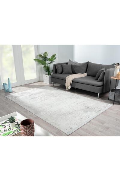 Karmen Halı Lotus 8563 Açık Gri Halı Gri Detaylı Modern Ince Akrilik Tozuaz Salon Halısı Yatak Odası Koridor