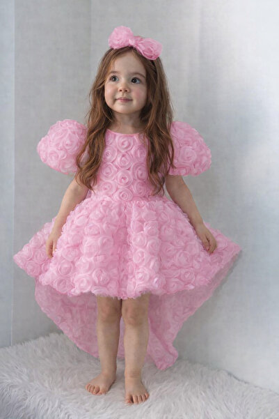 Tomac Kız Çocuk Gül Detaylı Prenses Abiye Elbise – Kabarık, Özel Gün & Doğum ...