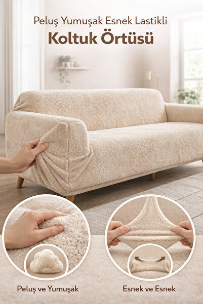 riselerhome Yumuşacık Welsoft Lastikli 3 Kişilik Koltuk Örtüsü Kaymaz Esnek v...