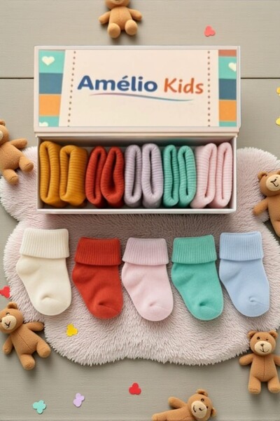 Amélio Kids Organic Cotton 5-Piece Boxed Premium Newborn Baby Girl Socks