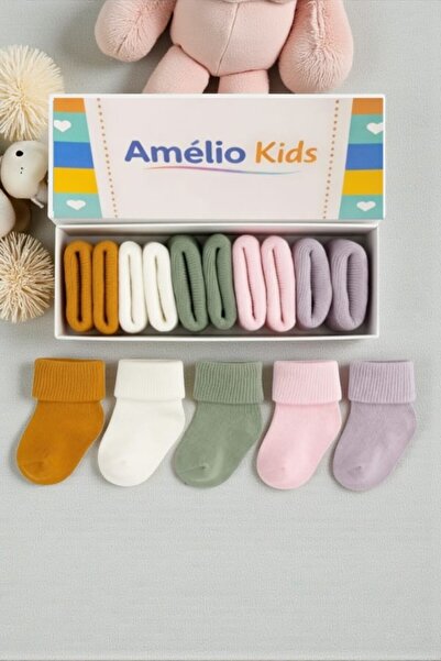 Amélio Kids Organic Cotton Unisex 5-Piece Boxed Premium Newborn Baby Socks