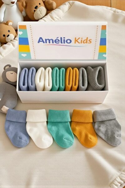 Amélio Kids Organic Cotton Unisex 5-Piece Boxed Premium Newborn Baby Socks