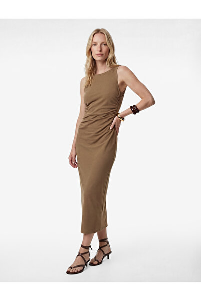 Koton Draped Round Neck Strap Midi Dress