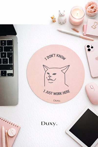 Duxy Espirili Kedi Kauçuk Mouse Pad, 19 cm, Kaymaz Taban, Ev Ofis ve Oyun içi...
