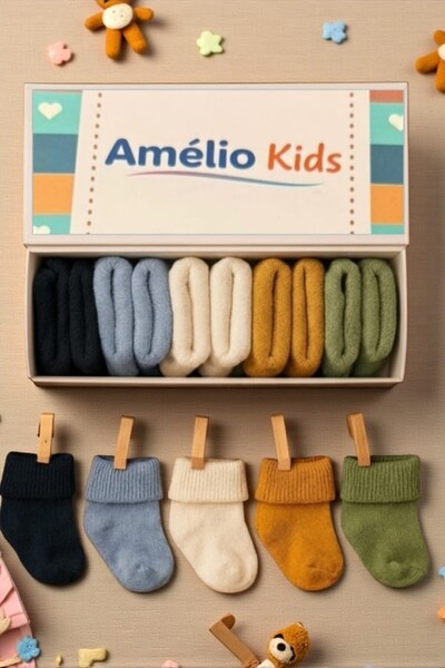 Amélio Kids Organic Cotton Unisex 5-Piece Boxed Premium Newborn Baby Socks