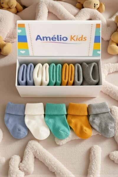 Amélio Kids Organic Cotton Unisex 5-Piece Boxed Premium Newborn Baby Socks