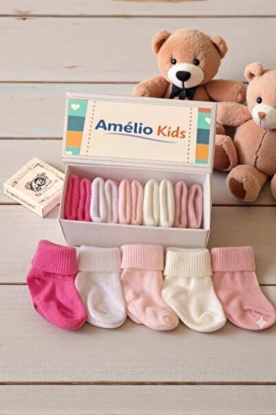 Amélio Kids Organic Cotton Unisex 5-Piece Boxed Premium Newborn Baby Socks