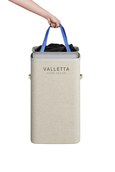 valletta Paloma 40l Tek Yıkanabilir Bölmeli Katlanabilir Kumaş Kirli Çamaşır Sepeti Cappuccino Beige