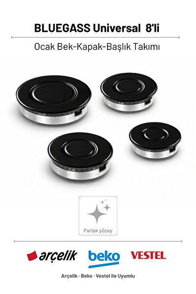 BLUE GASS BLUEGASS UNİVERSAL PARLAK 8li Ocak Bek-Kapak-Başlık Takımı ARÇELİK-...