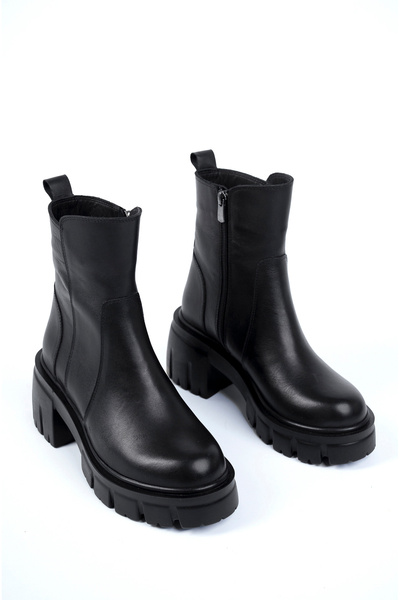 Deripabuc Černé dámské kožené boty s vroubkovanou podrážkou z pravé kůže TRC-...