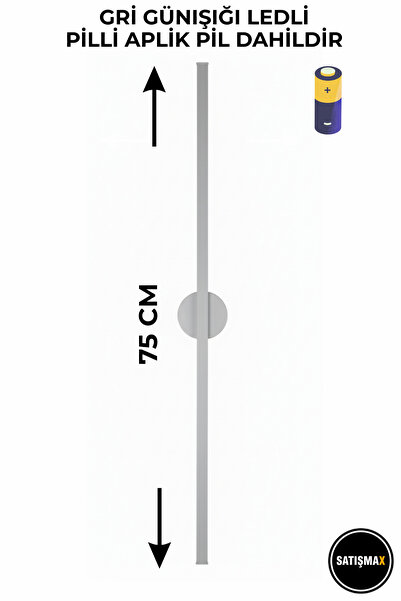 SatışMax Modern Dekoratif Led Duvar Aplik 75 Cm Gri 1 Adet PİLLİ GÜNIŞIĞI LED