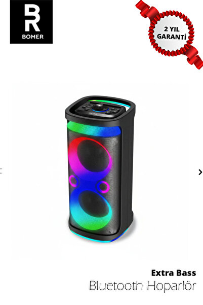 BOMER Bluetooth Hoparlör - Extra Bass RGB LED Işıklı Wireless Speaker - Şarjl...