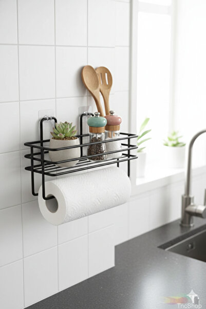 TncPatiShop Yapışkanlı Raflı Kağıt Rulo Havluluk Peçetelik Siyah Banyo Mutfak...