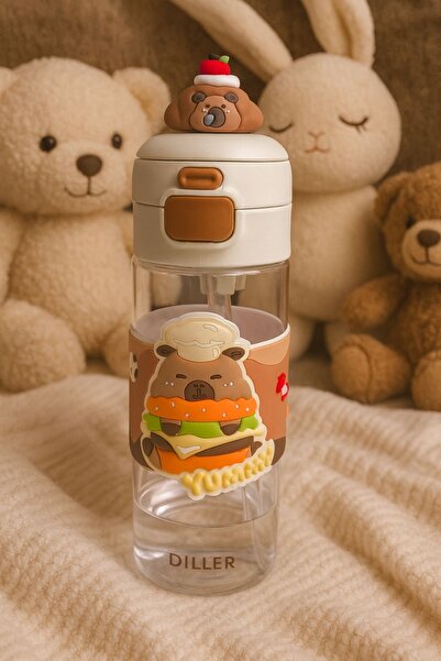 Vagonlife Capybara Figured Water Bottle with Straw 600ml
