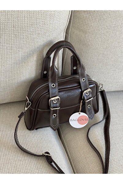 BAGLOVİS Регулируема каишка, катарама, дамска чанта в цвят кафе Ширина 25 см,...