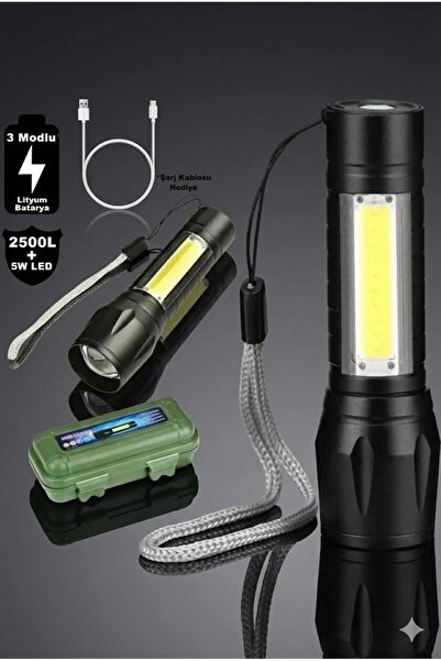 Derwell Usb Şarj Edilebilir Led Lamba El Feneri Küçük Taşınabilir Uzun Menzil...