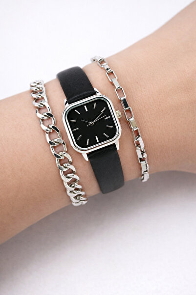 sonsuzsaat Siyah Renk Deri Kordonlu Minimal Renk Kasa Vintage Zarif Şık Kadın...